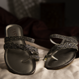 silver party-wear Pakistani sandals