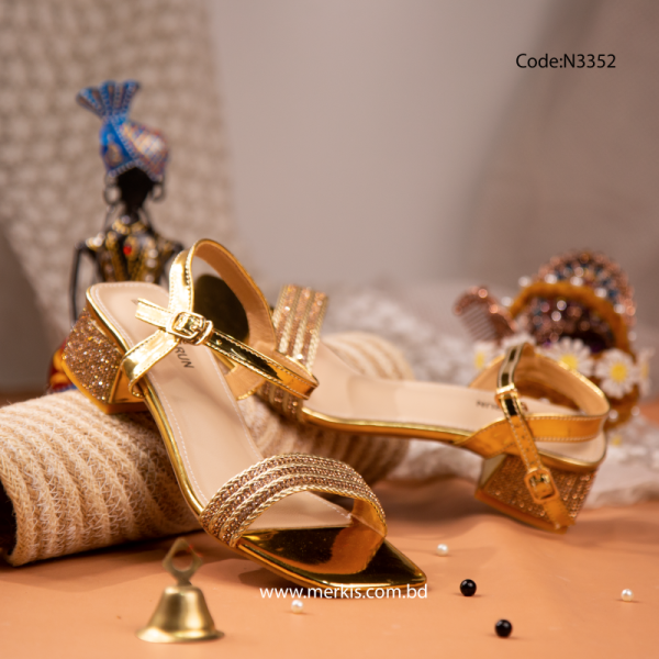 Trendy Golden Stone Low Heels