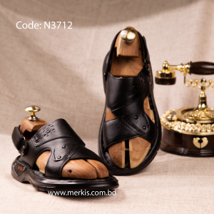 Leather Black Sandal For Men