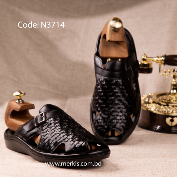 Black Leather Sandals For Men