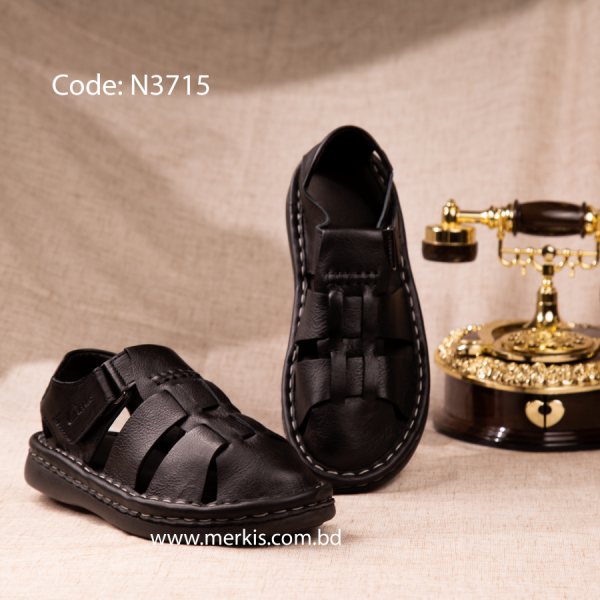 Black Leather Sandal For Men