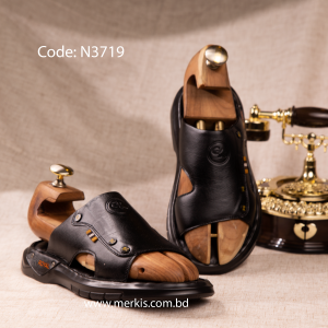 Leather Black Sandals For Men