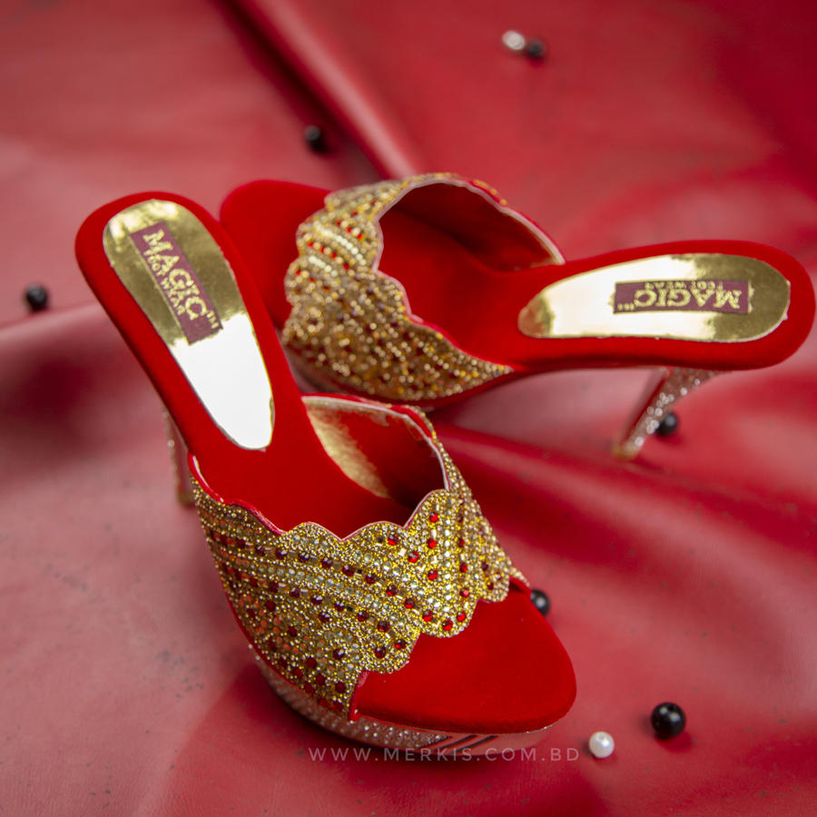Trendy stylish Red Bridal heels for women | Red color wedge heels - Image 2