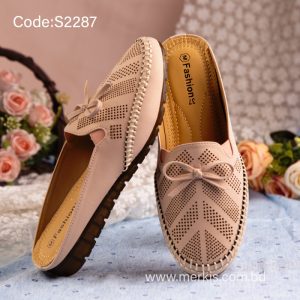 S2287 | Women's Bow Decor Flat Half Loafer | Stylish Flats