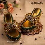S2290 | Green Stone Work Bridal Heel Shoes |  Bridal Footwear