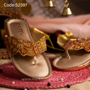 S2397 | Golden Pakistani Sandal for Women | New 2024