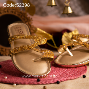 S2398 | Golden Pakistani Flat for Women | New 2024