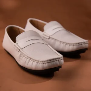 White Leather Penny Loafer with Doctor Insole