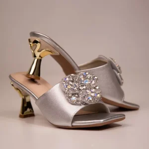 Stylish Party Crystal Flower Heel Shoe for Women