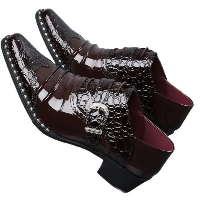 Premium Crocodile Pattern Glossy Formal Derby Shoes For Men