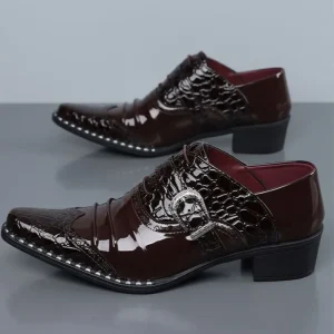 Premium Crocodile Pattern Glossy Formal Derby Shoes For Men