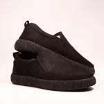 Black Genuine Leather Slip On Casual Shoes For Men