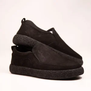 Black Genuine Leather Slip On Casual Shoes For Men