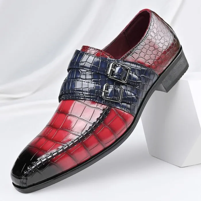 Crocodile Embossed Double Monk Strap Dress Shoes