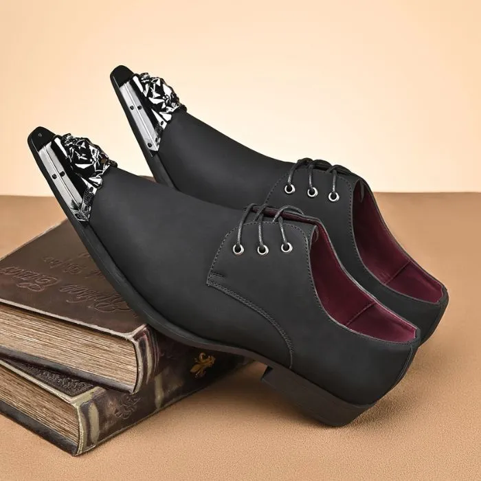 Premium Black Formal Derby Shoes with Metal Toe Accent