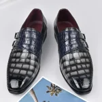 Classic Crocodile Embossed Double Monk Strap Dress Shoes