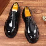 Elegant Black Plain Toe Derby Dress Shoes For Men