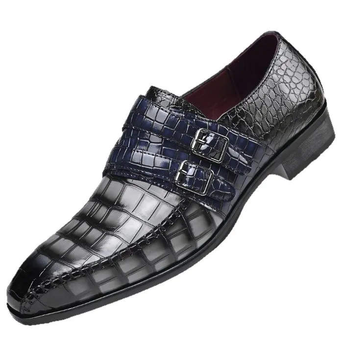 Classic Crocodile Embossed Double Monk Strap Dress Shoes