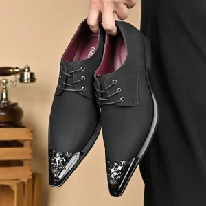 Premium Black Formal Derby Shoes with Metal Toe Accent