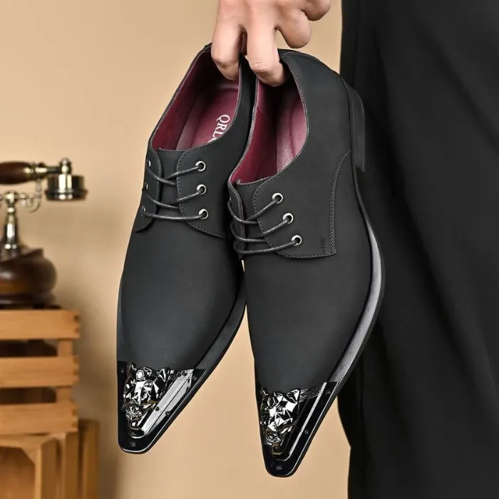 Premium Black Formal Derby Shoes with Metal Toe Accent